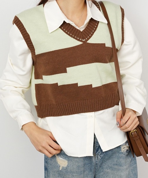 ROOPTOKYO（ループトウキョウ）の「▲Knit Vest ＆Standard Shirt Set / ニットベスト＆シャツ セット 2点セット（ベスト・レディース・パープル/グレー/ピンク/グリーン・FREE）」の19枚目の写真