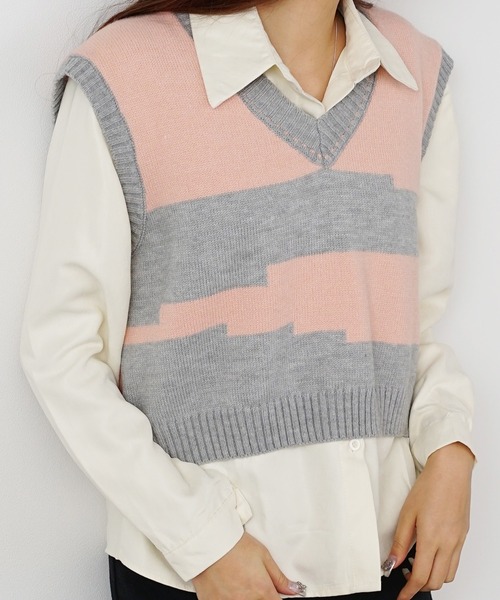 ROOPTOKYO（ループトウキョウ）の「▲Knit Vest ＆Standard Shirt Set / ニットベスト＆シャツ セット 2点セット（ベスト・レディース・パープル/グレー/ピンク/グリーン・FREE）」の21枚目の写真