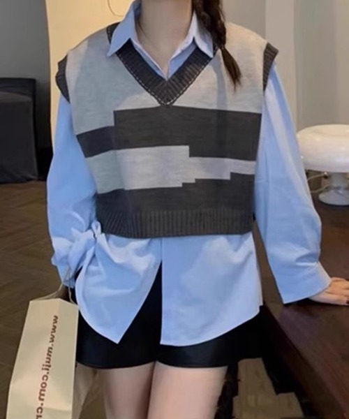 ROOPTOKYO（ループトウキョウ）の「▲Knit Vest ＆Standard Shirt Set / ニットベスト＆シャツ セット 2点セット（ベスト・レディース・パープル/グレー/ピンク/グリーン・FREE）」の22枚目の写真