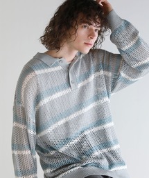 ASTRONOMY | Buyer's Select/メッシュ配色ボーダーニット長袖ポロシャツ(ポロシャツ)