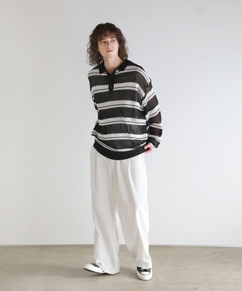 ASTRONOMY(アストロノミー)の「Buyer's Select/メッシュ配色ボーダーニット長袖ポロシャツ(ポロシャツ・メンズ・ライトグレー/ブラウン/ブラック・L/M)」の7枚目の写真