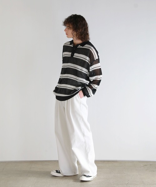 ASTRONOMY(アストロノミー)の「Buyer's Select/メッシュ配色ボーダーニット長袖ポロシャツ(ポロシャツ・メンズ・ライトグレー/ブラウン/ブラック・L/M)」の8枚目の写真