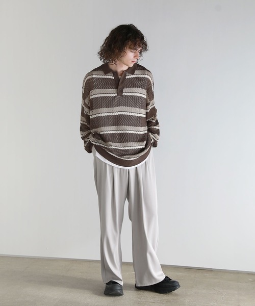 ASTRONOMY(アストロノミー)の「Buyer's Select/メッシュ配色ボーダーニット長袖ポロシャツ(ポロシャツ・メンズ・ライトグレー/ブラウン/ブラック・L/M)」の21枚目の写真