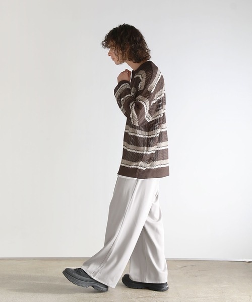 ASTRONOMY(アストロノミー)の「Buyer's Select/メッシュ配色ボーダーニット長袖ポロシャツ(ポロシャツ・メンズ・ライトグレー/ブラウン/ブラック・L/M)」の22枚目の写真