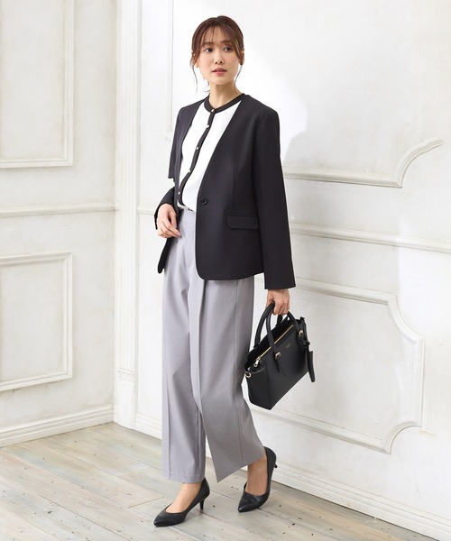 Honeys（ハニーズ）の「配色バンドカラーブラウス（シャツ/ブラウス・レディース・グレイッシュベージュ/ミント/イエロー/ネイビー/ホワイト・LL/3L/S/M/L）」の9枚目の写真