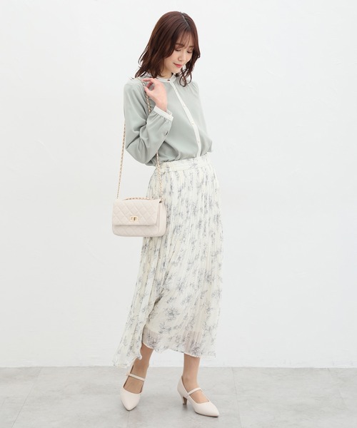 Honeys（ハニーズ）の「配色バンドカラーブラウス（シャツ/ブラウス・レディース・グレイッシュベージュ/ミント/イエロー/ネイビー/ホワイト・LL/3L/S/M/L）」の13枚目の写真