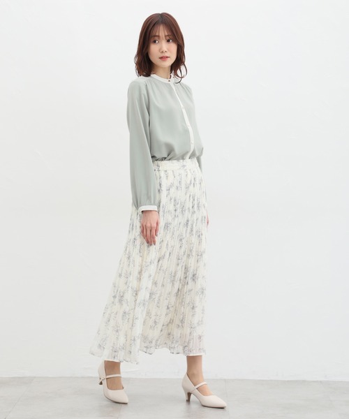 Honeys（ハニーズ）の「配色バンドカラーブラウス（シャツ/ブラウス・レディース・グレイッシュベージュ/ミント/イエロー/ネイビー/ホワイト・LL/3L/S/M/L）」の16枚目の写真