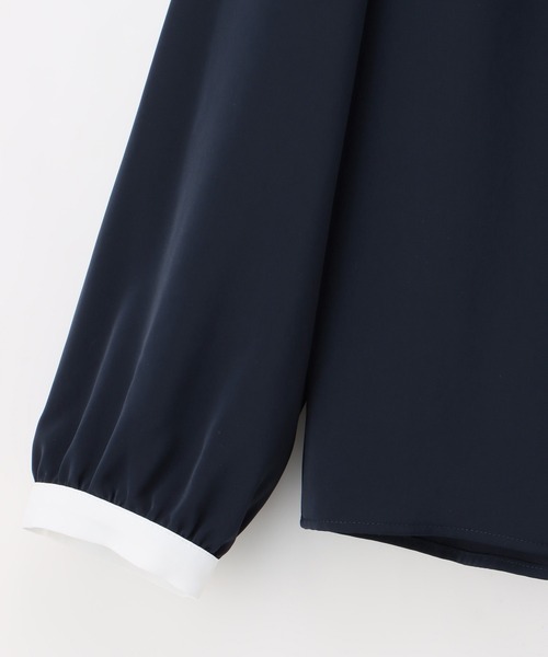 Honeys（ハニーズ）の「配色バンドカラーブラウス（シャツ/ブラウス・レディース・グレイッシュベージュ/ミント/イエロー/ネイビー/ホワイト・LL/3L/S/M/L）」の20枚目の写真