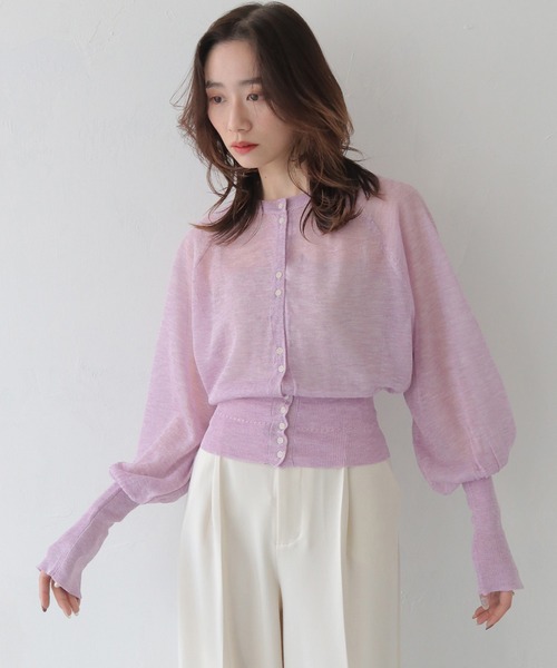 CLEIO（クレイオ）の「【CLEIO】ラメシアーニットパフスリーブカーディガン/SHEER KNIT PUFF SLEEVE CARDIGAN/986-11634（カーディガン/ボレロ・レディース・サックスブルー/ベージュ/ラベンダー・FREE）」の3枚目の写真