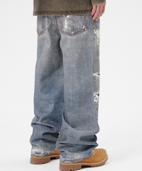 MAHAGRID（マハグリッド）の「『mahagrid/マハグリッド』ALLOVER VINTAGE PRINT DENIM PANT/ビンテージプリントパンツ（デニムパンツ・メンズ・ブルー・M）」の2枚目の写真