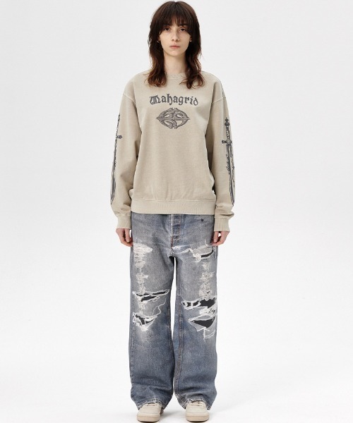MAHAGRID（マハグリッド）の「『mahagrid/マハグリッド』ALLOVER VINTAGE PRINT DENIM PANT/ビンテージプリントパンツ（デニムパンツ・メンズ・ブルー・M）」の3枚目の写真