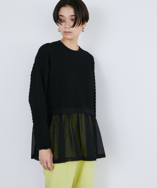 Luftrobe（ルフトローブ）の「千鳥柄シアーニット（ニット/セーター・レディース・オフホワイト/ブラック・9号/7号）」の2枚目の写真