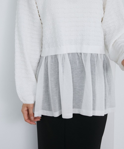 Luftrobe（ルフトローブ）の「千鳥柄シアーニット（ニット/セーター・レディース・オフホワイト/ブラック・9号/7号）」の4枚目の写真