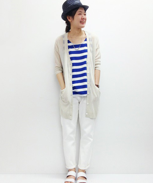 LBC（エルビーシー）の「12GアクリルテンセルリネンVロングカーディガン（カーディガン/ボレロ・レディース・イエロー/ブラック/オフホワイト・MEDIUM/LARGE）」の2枚目の写真