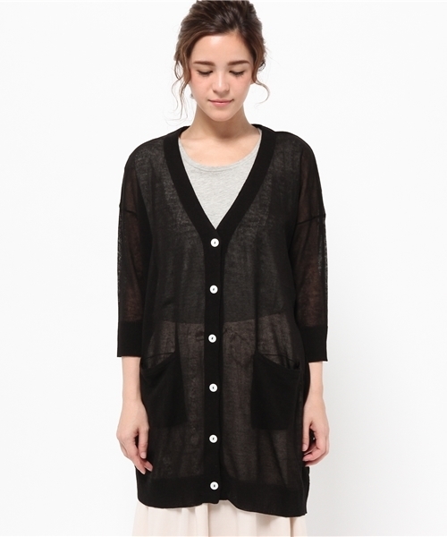 LBC（エルビーシー）の「12GアクリルテンセルリネンVロングカーディガン（カーディガン/ボレロ・レディース・イエロー/ブラック/オフホワイト・MEDIUM/LARGE）」の3枚目の写真