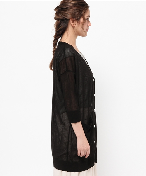 LBC（エルビーシー）の「12GアクリルテンセルリネンVロングカーディガン（カーディガン/ボレロ・レディース・イエロー/ブラック/オフホワイト・MEDIUM/LARGE）」の4枚目の写真