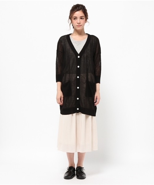 LBC（エルビーシー）の「12GアクリルテンセルリネンVロングカーディガン（カーディガン/ボレロ・レディース・イエロー/ブラック/オフホワイト・MEDIUM/LARGE）」の7枚目の写真