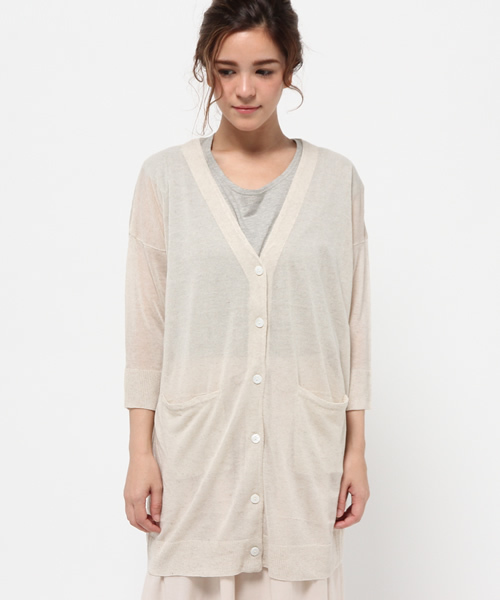 LBC（エルビーシー）の「12GアクリルテンセルリネンVロングカーディガン（カーディガン/ボレロ・レディース・イエロー/ブラック/オフホワイト・MEDIUM/LARGE）」の14枚目の写真