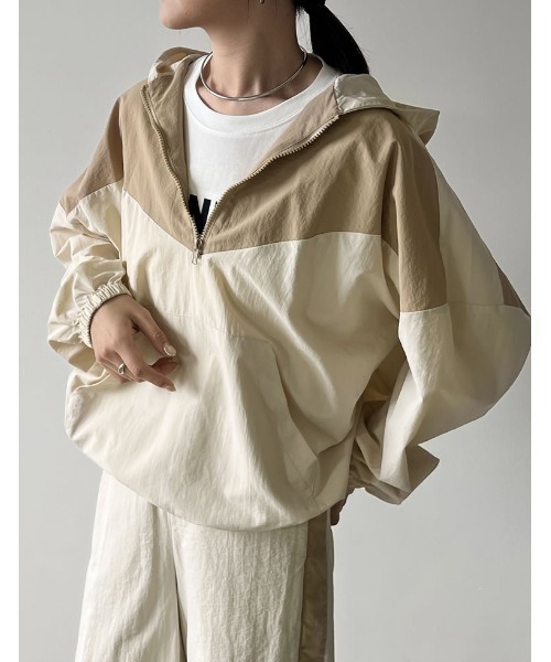 [2024SSCOLLECTION]ナイロンタフタ配色アノラックパーカー