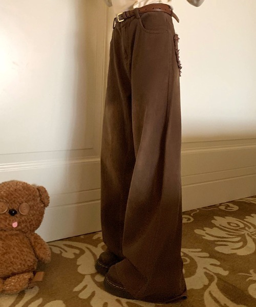 DIAVEL（ディアベル）の「バックハート柄 ワイドデニムパンツ（デニムパンツ・レディース・ブラウン/ブラック/サックスブルー・S/M/L）」の7枚目の写真