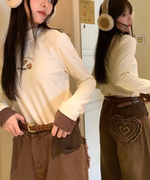 DIAVEL（ディアベル）の「バックハート柄 ワイドデニムパンツ（デニムパンツ・レディース・ブラウン/ブラック/サックスブルー・S/M/L）」の14枚目の写真