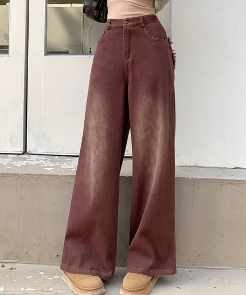 DIAVEL（ディアベル）の「バックハート柄 ワイドデニムパンツ（デニムパンツ・レディース・ブラウン/ブラック/サックスブルー・S/M/L）」の21枚目の写真