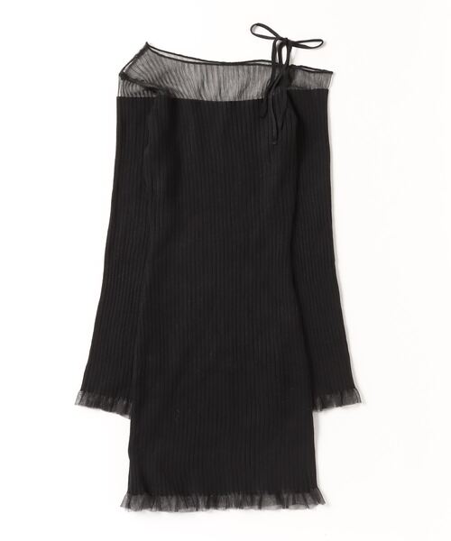 シアー切り替えリブミニワンピース/フリルリブワンピース（ワンピース  
