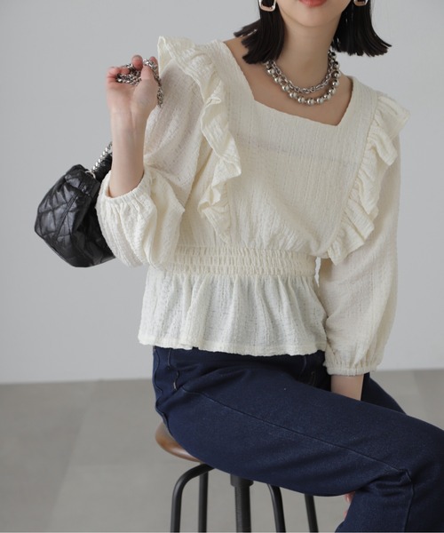 FREE'S MART（フリーズマート）の「◆肩フリルウエストシャーリングブラウス（シャツ/ブラウス・レディース・ブラック系その他/ホワイト/ブラウン/グリーン系その他3・FREE）」の6枚目の写真