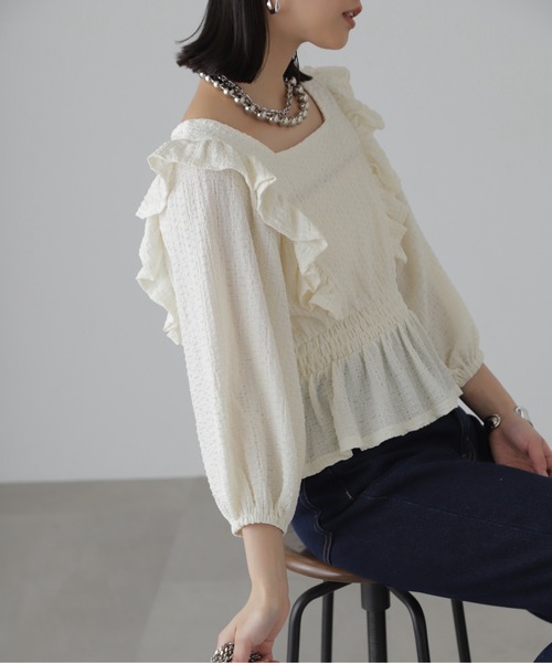 FREE'S MART（フリーズマート）の「◆肩フリルウエストシャーリングブラウス（シャツ/ブラウス・レディース・ブラック系その他/ホワイト/ブラウン/グリーン系その他3・FREE）」の7枚目の写真