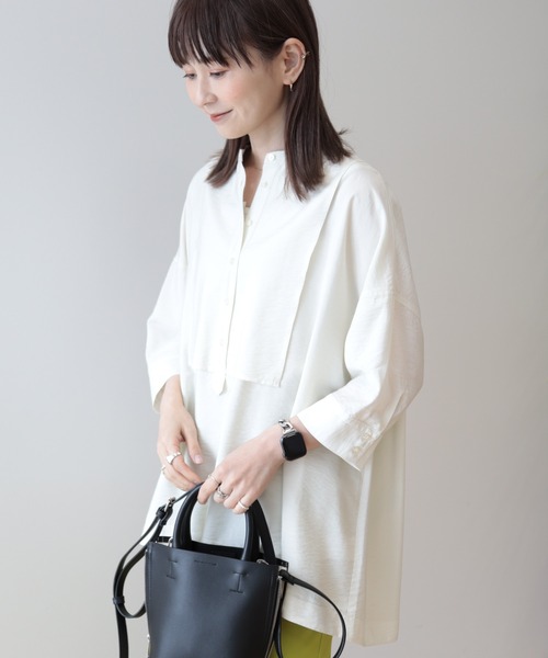 美品☆アドーア バンドカラー ロングブラウス プルオーバー チュニック 黒 バンドカラー シャツチュニック 通販 - ディノス