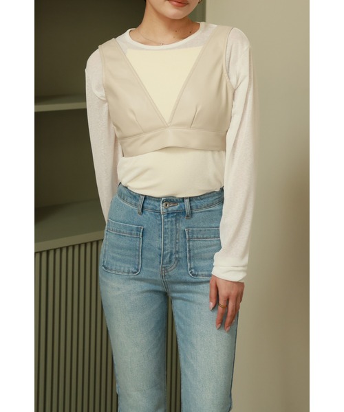 Vicente（ヴィセンテ）の「Pleather bustier top（キャミソール・レディース・ホワイト/ブラック・FREE）」の4枚目の写真