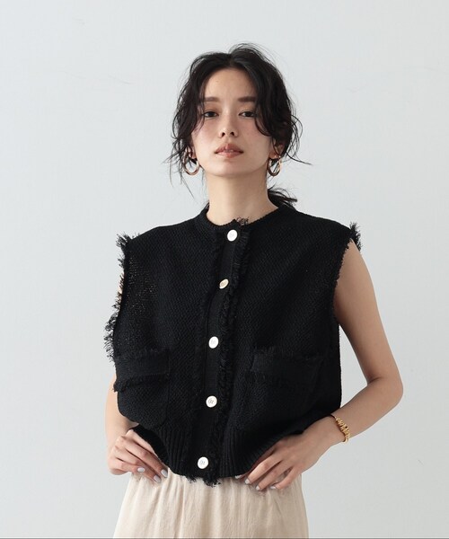 GALLEST（ギャレスト）の「◆ツイードニットベスト（ベスト・レディース・ブラック/ホワイト系・38）」の2枚目の写真