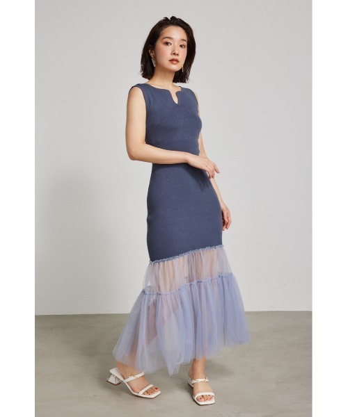 【セール】チュールマーメイドニットワンピース(ワンピース)|rienda(リエンダ) 【セール】チュールマーメイドニットワンピース(ワンピース)|rienda(リエンダ)