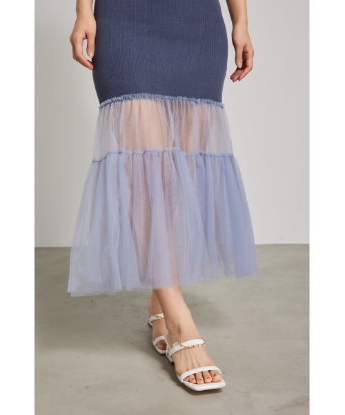 【セール】チュールマーメイドニットワンピース(ワンピース)|rienda(リエンダ) 【セール】チュールマーメイドニットワンピース(ワンピース)|rienda(リエンダ)