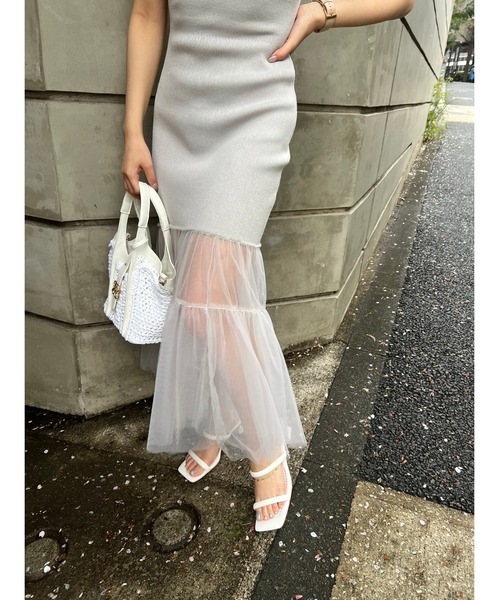 【セール】チュールマーメイドニットワンピース(ワンピース)|rienda(リエンダ) 【セール】チュールマーメイドニットワンピース(ワンピース)|rienda(リエンダ)