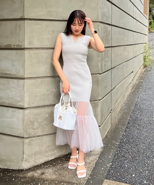 【セール】チュールマーメイドニットワンピース(ワンピース)|rienda(リエンダ) 【セール】チュールマーメイドニットワンピース(ワンピース)|rienda(リエンダ)