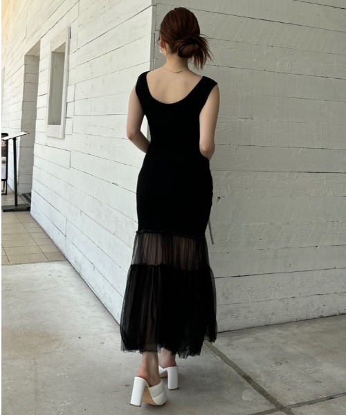 【セール】チュールマーメイドニットワンピース(ワンピース)|rienda(リエンダ) 【セール】チュールマーメイドニットワンピース(ワンピース)|rienda(リエンダ)