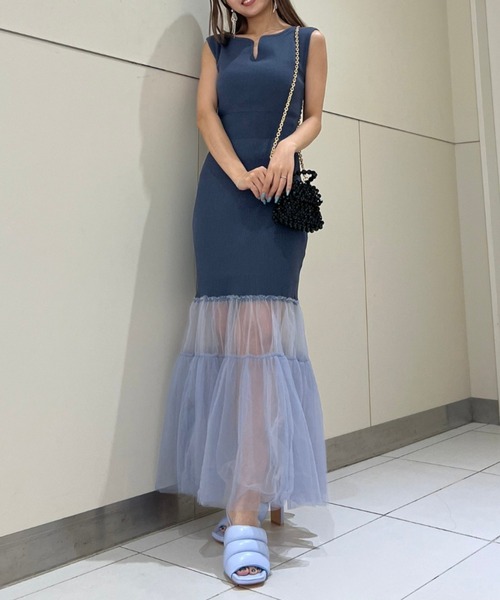 【セール】チュールマーメイドニットワンピース(ワンピース)|rienda(リエンダ) 【セール】チュールマーメイドニットワンピース(ワンピース)|rienda(リエンダ)