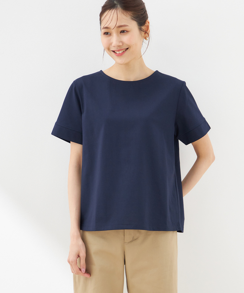 Petit Honfleur(プチオンフルール)の「【UVカット・接触冷感】汗じみ防止加工タックTシャツ(Tシャツ/カットソー・レディース・アイボリー/オレンジ/ネイビー・M/L)」の3枚目の写真