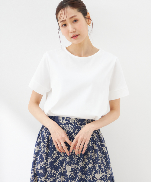 Petit Honfleur(プチオンフルール)の「【UVカット・接触冷感】汗じみ防止加工タックTシャツ(Tシャツ/カットソー・レディース・アイボリー/オレンジ/ネイビー・M/L)」の7枚目の写真