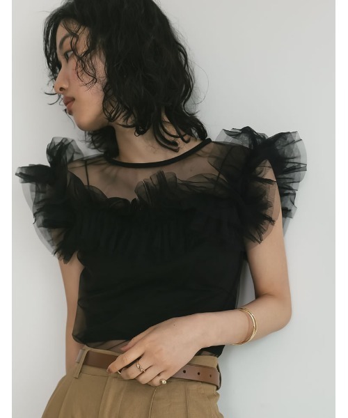 Re:EDIT（リエディ）の「[2024 SUMMER COLLECTION]マルチウェイオフショルチュールトップス（タンクトップ・レディース・グレー/ブラック・MEDIUM/LARGE）」の6枚目の写真