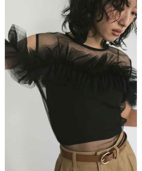 Re:EDIT（リエディ）の「[2024 SUMMER COLLECTION]マルチウェイオフショルチュールトップス（タンクトップ・レディース・グレー/ブラック・MEDIUM/LARGE）」の9枚目の写真