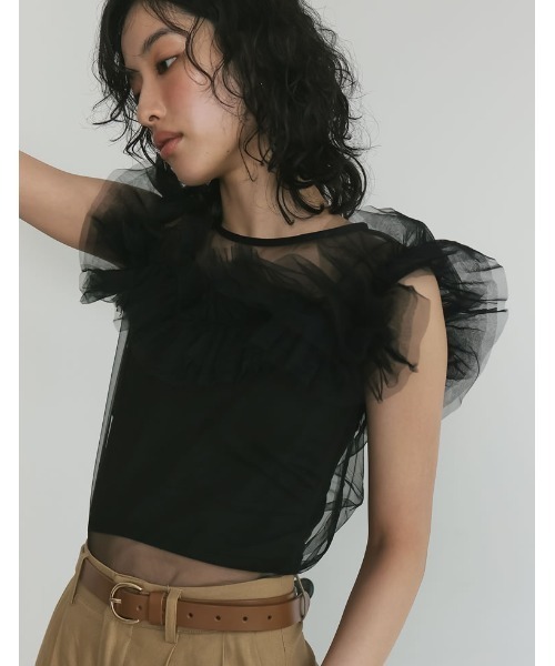 Re:EDIT（リエディ）の「[2024 SUMMER COLLECTION]マルチウェイオフショルチュールトップス（タンクトップ・レディース・グレー/ブラック・MEDIUM/LARGE）」の11枚目の写真