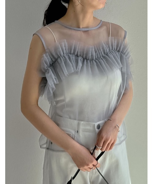 Re:EDIT（リエディ）の「[2024 SUMMER COLLECTION]マルチウェイオフショルチュールトップス（タンクトップ・レディース・グレー/ブラック・MEDIUM/LARGE）」の12枚目の写真