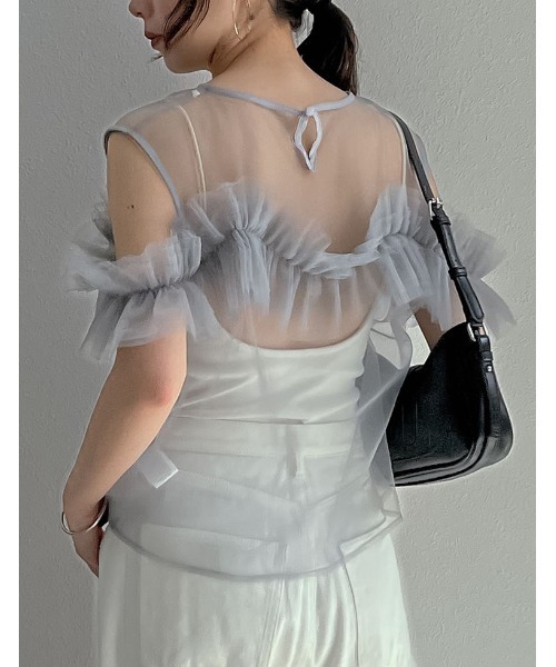 Re:EDIT（リエディ）の「[2024 SUMMER COLLECTION]マルチウェイオフショルチュールトップス（タンクトップ・レディース・グレー/ブラック・MEDIUM/LARGE）」の14枚目の写真