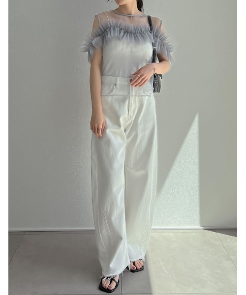 Re:EDIT（リエディ）の「[2024 SUMMER COLLECTION]マルチウェイオフショルチュールトップス（タンクトップ・レディース・グレー/ブラック・MEDIUM/LARGE）」の13枚目の写真