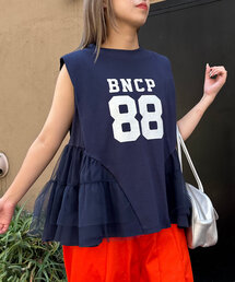 CIAOPANIC | 裾チュールドッキングロゴノースリーブトップス(Tシャツ/カットソー)