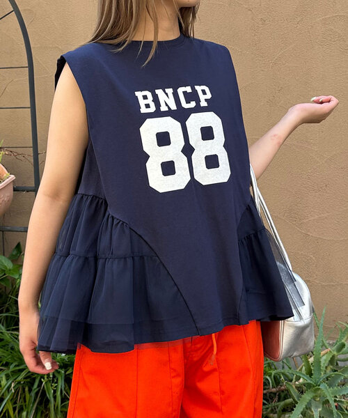 CIAOPANIC(チャオパニック)の「裾チュールドッキングロゴノースリーブトップス(Tシャツ/カットソー・レディース・ネイビー/オフホワイト/ピンク・ONE SIZE)」の18枚目の写真