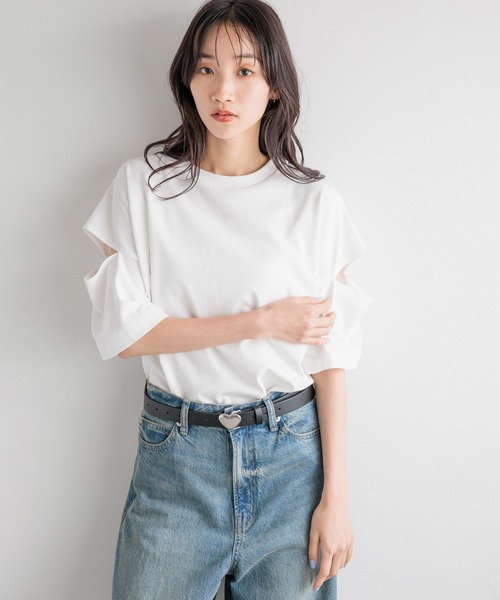 LOWRYS FARM（ローリーズファーム）の「カットアウトＴＳＳ 108512（Tシャツ/カットソー・レディース・ホワイト/ブラック・FREE）」の5枚目の写真