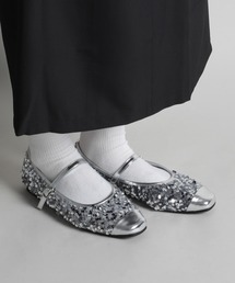 【shoes365】バックル付きスパンコールバレエシューズ